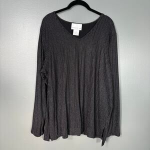 Susan Graver Minimalist Glam Black & Silver Striped Top - 2X - Women's Plus Size